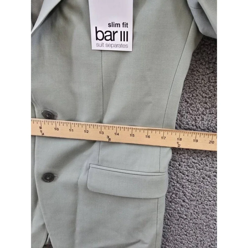 Bar III Slim-Fit Wool Blend Suit Jacket Men's 38L Sage Solid Pockets Long Sleeve